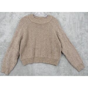Lulus Sweater Textured Pullover Crewneck Chunky Ribbed Knit Casual Boho Beige